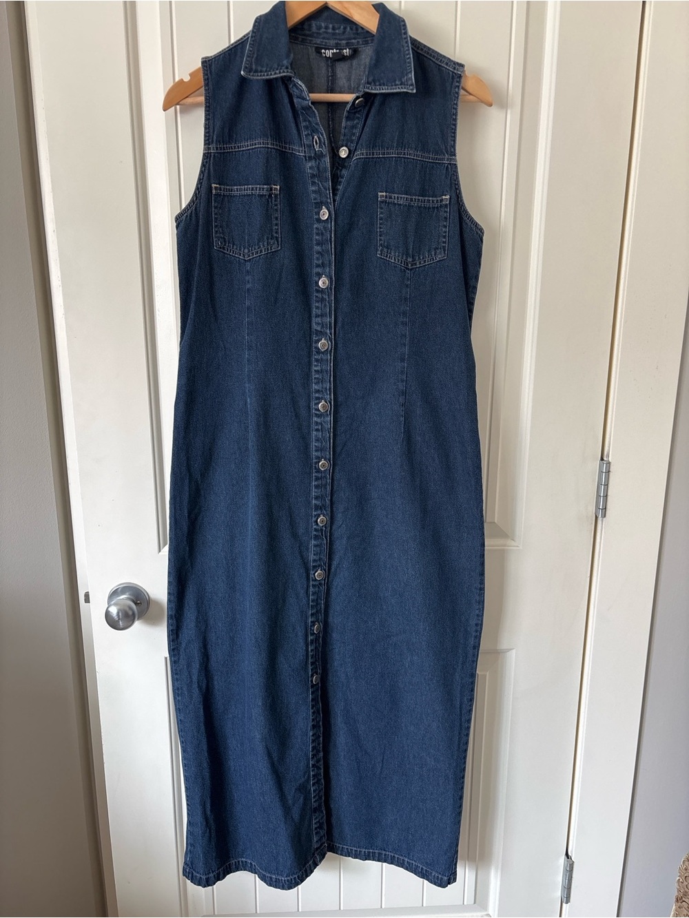 Contrast Jeans Sleeveless Denim Maxi Shirt Dress Button Front Sz 11 100% Cotton